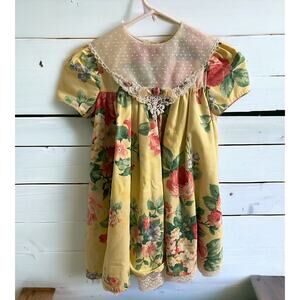 Bonnie Jean Dress Floral Yellow pink Rose Short Sleeve Size 6 Vintage Dainty EUC